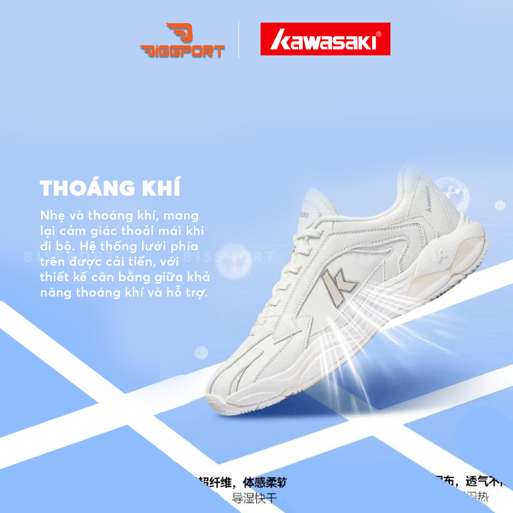 Giày Cầu Lông Kawasaki D32038 Trắng Xanh Chính Hãng - Nhẹ Nhàng - Bền Bỉ - Ổn Định - Thông Thoáng - Giảm Chấn